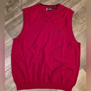Chaps Men's XL Sweater Vest Red Cotton Knit V-Neck Preppy Classic Academia Soft